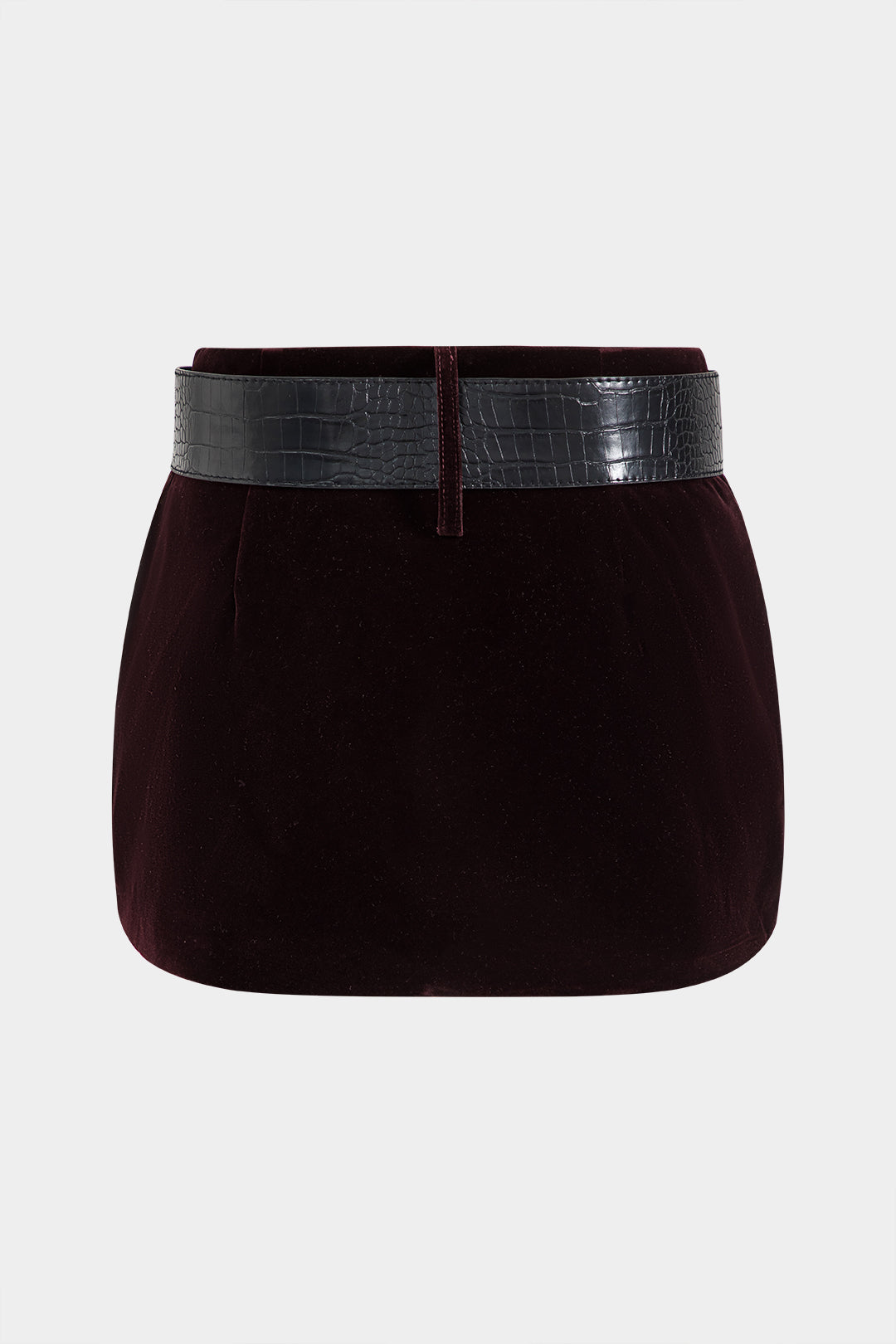 Velvet Button Long Sleeve Top And Belted Skirt Set