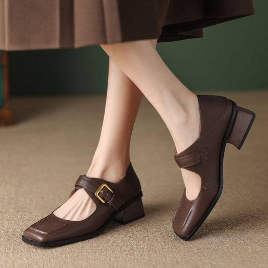 Janay Square Toe Block Heels Mary Jane Shoes