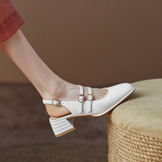 Eldora Square Toe Block Heels Slingback Shoes