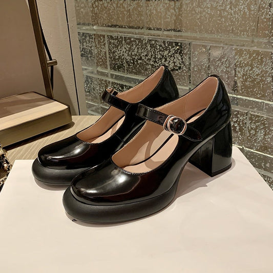 Jalinda Round Toe Block Heels Mary Jane Shoes