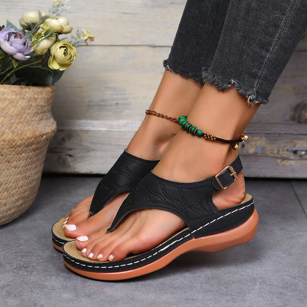 Low-Wedge Leather Orthopedic Arch Support Sandals Diabetic Walking Sandals