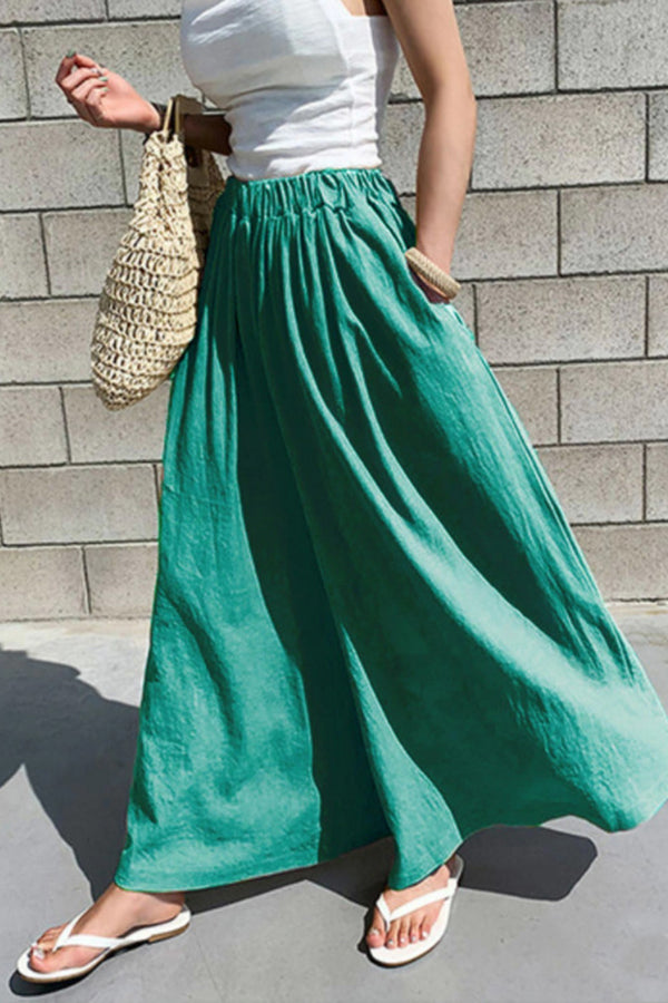 Summer Women's Fashion Solid Color Cotton Wide Leg Pants Casual Pants