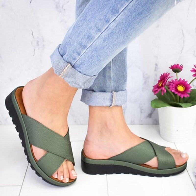 Cross Strap Casual Wedge Slippers