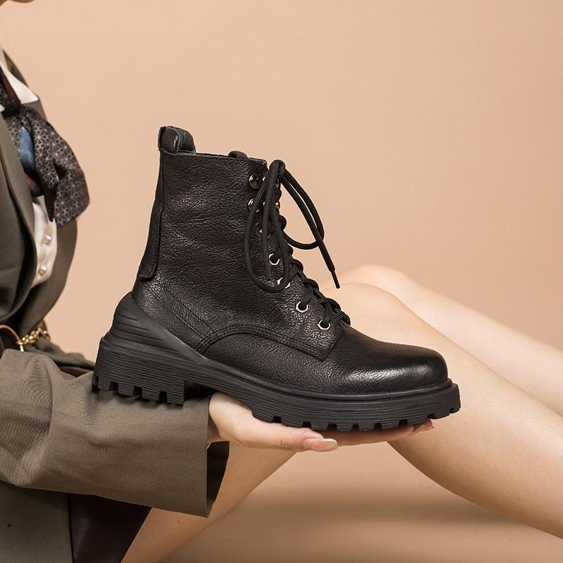 Leather Boots Designer Retro Chunky Riding Boots Handmade Black/Yellow