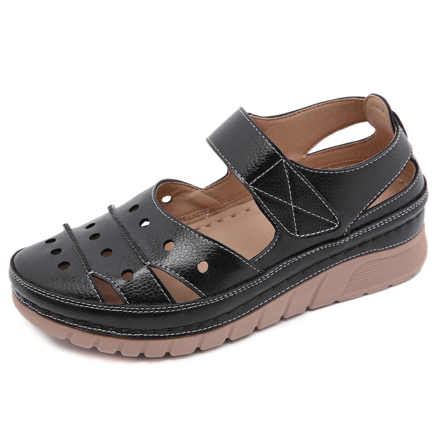 Women's Casual Platform Flat Comfort Breathable Leather Walking Shoes