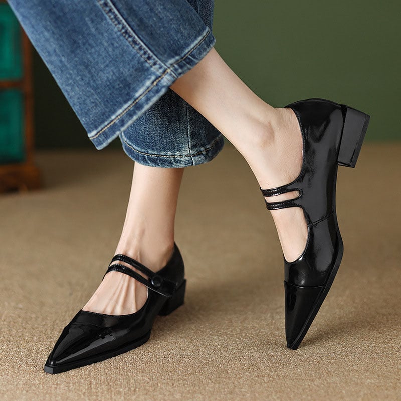 Alexanne Pointy Toe Block Heels Mary Jane Shoes