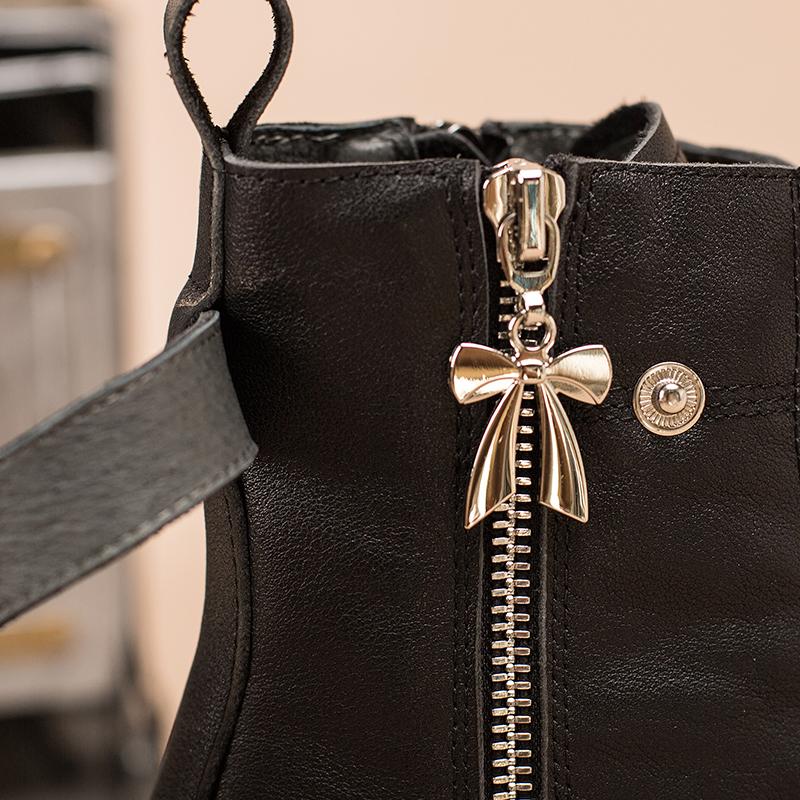 Fashion Cowhide Combat Boots Designer Retro Chunky Riding Boots Side Zip Black Matte / Black Smooth / Black Litchi