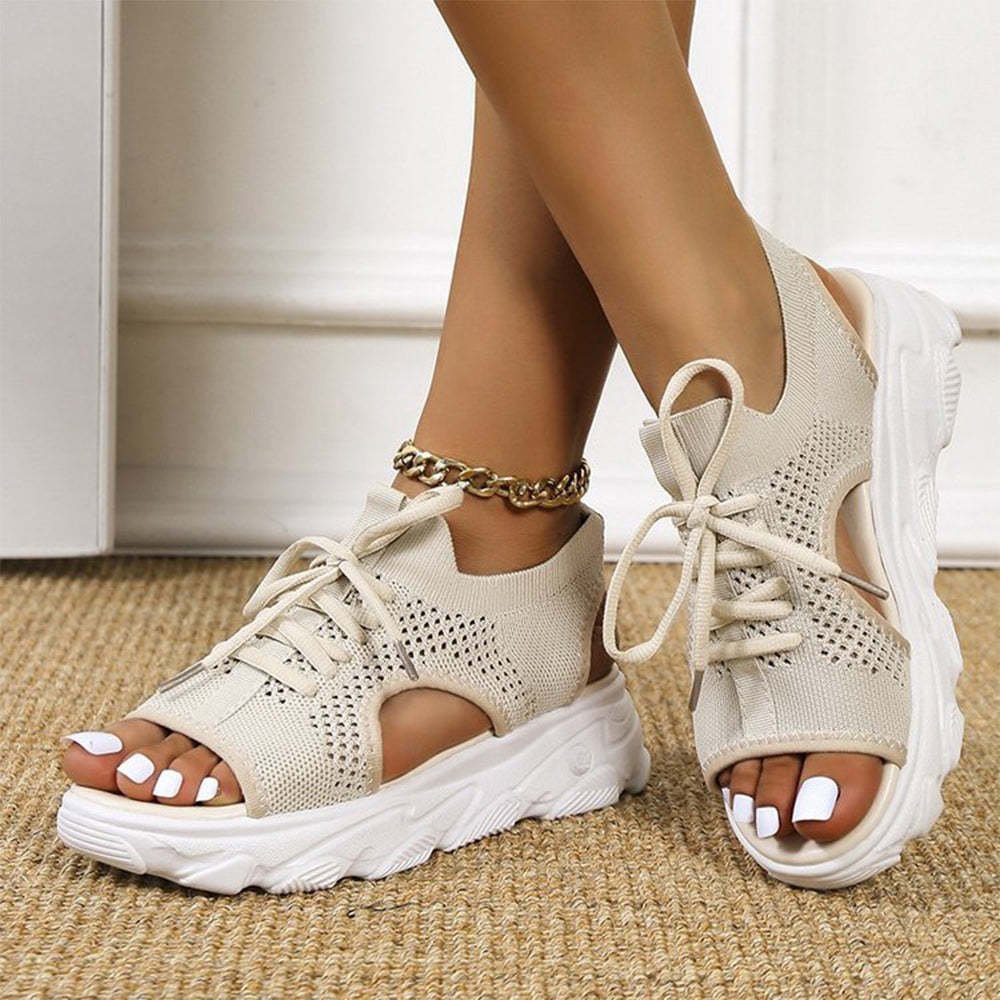 Summer Mesh Lace-Up Open Toe Beach Sandals