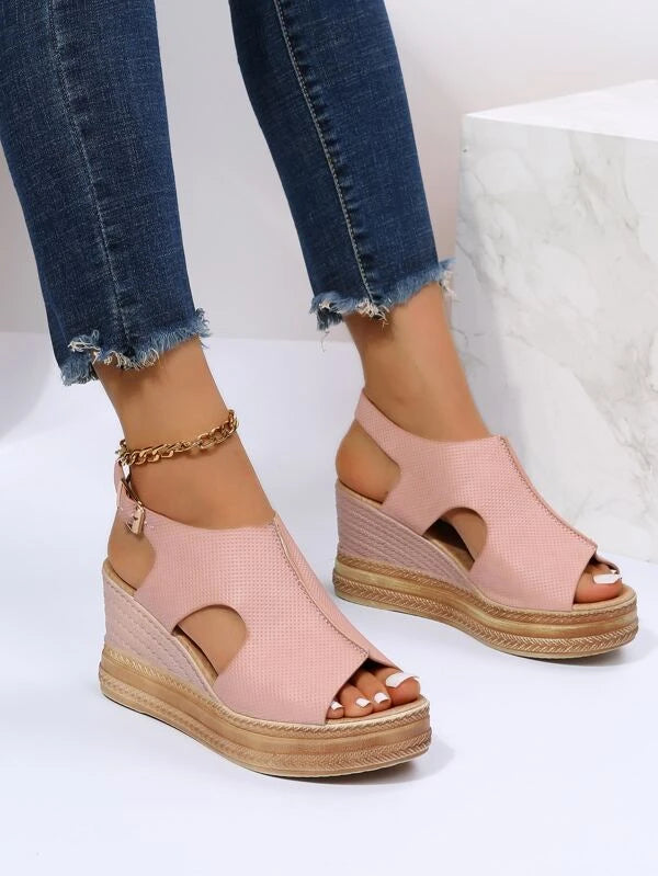 Buckle Detail Slingback Wedge Sandals