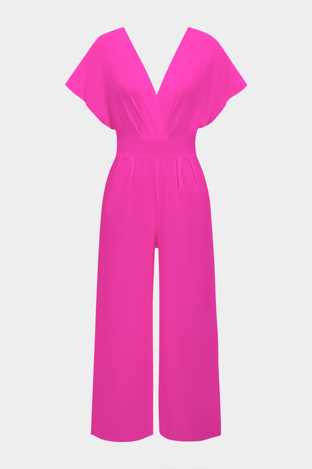 V-Neck Ruched Short Sleeve Wide Leg Jumpsuit