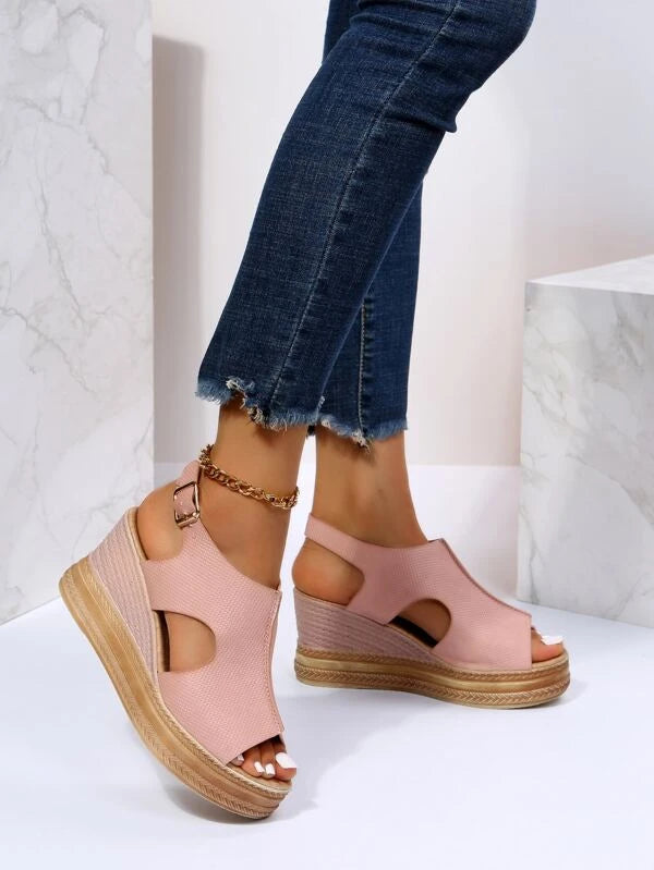 Buckle Detail Slingback Wedge Sandals