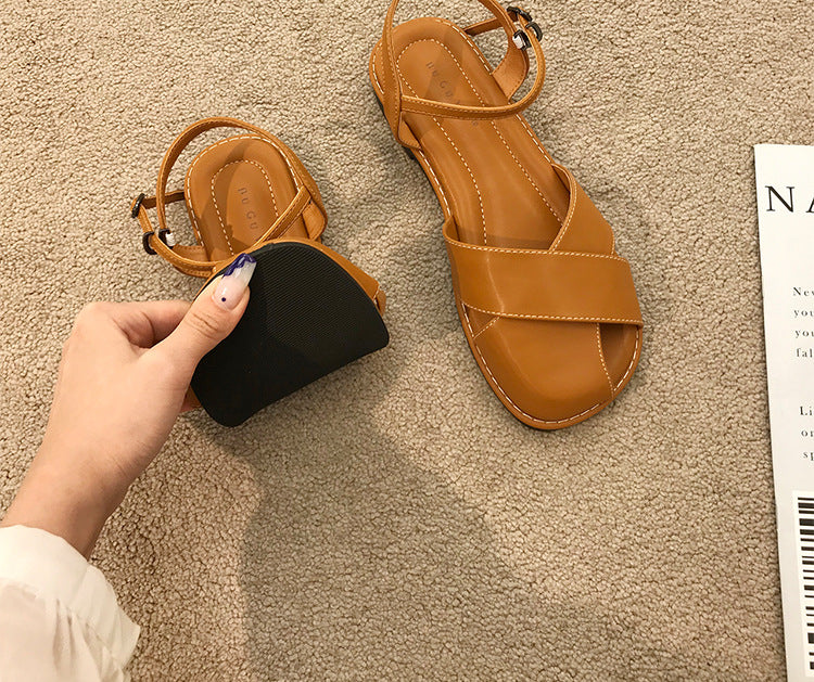 Women's Toe Summer Buckle Low Flat Box Sandals