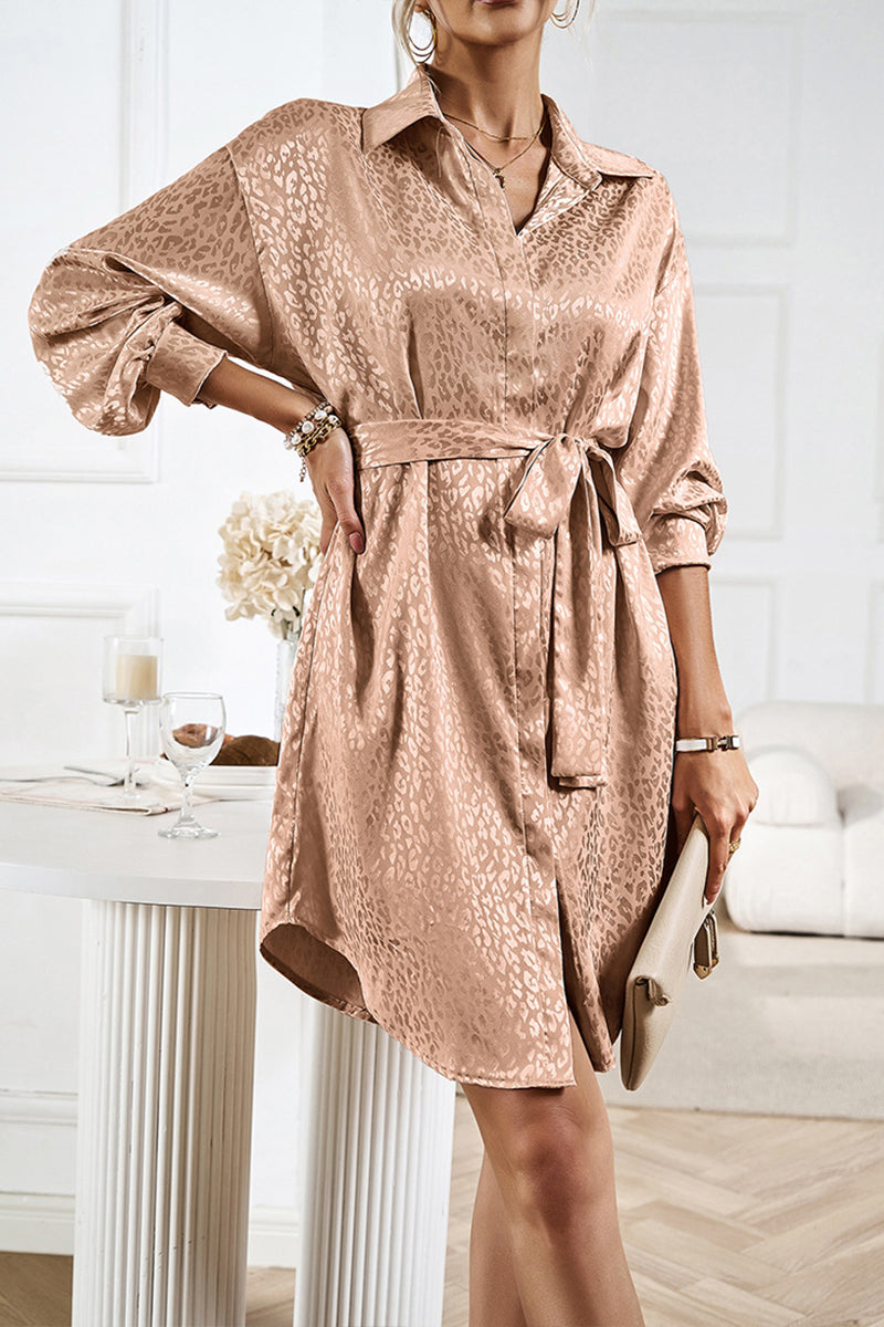 Elegant Leopard Shirt Dress