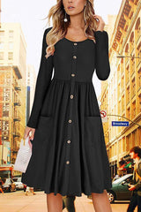 Button Pocket Solid Color Dress