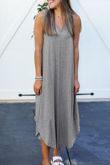 V NECK SLEEVELESS MAXI DRESS