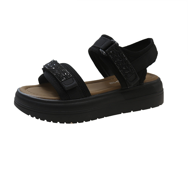 Women's Summer Velcro Rhinestone Platform Muffin Beach Sandals