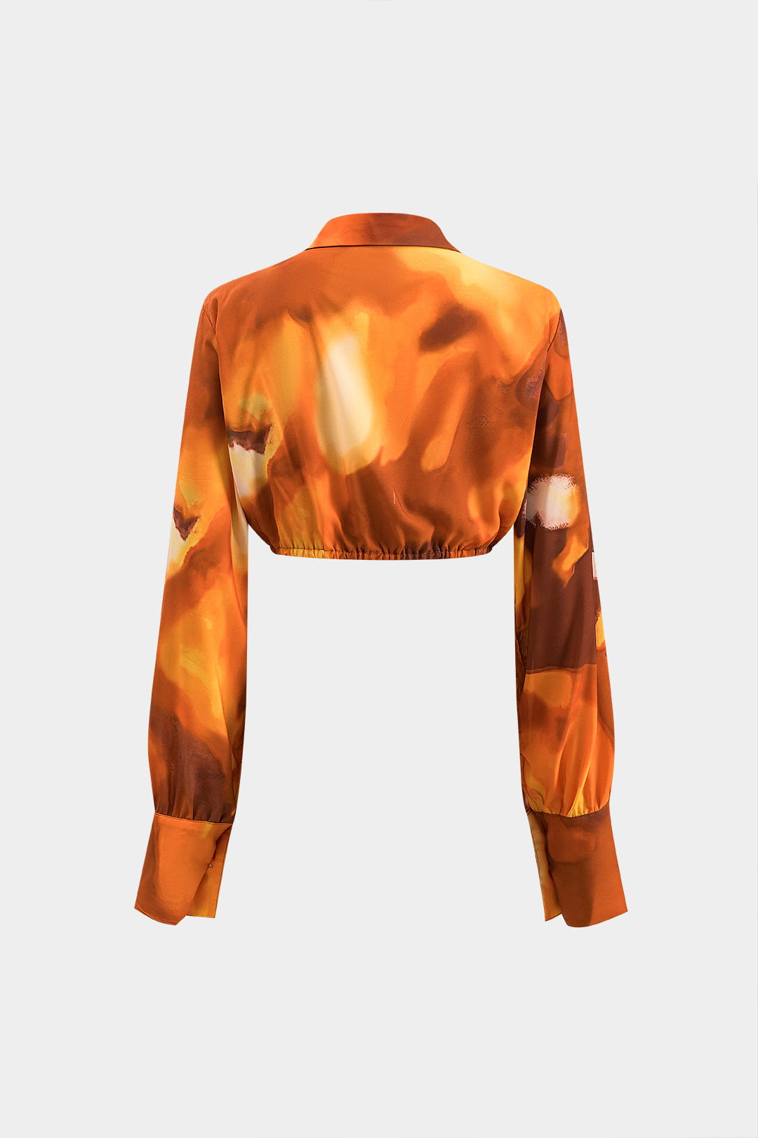 Watercolor Print Ruched Long-Sleeve Shirt