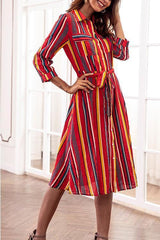 Colorful Striped Long Sleeve Shirt Dress