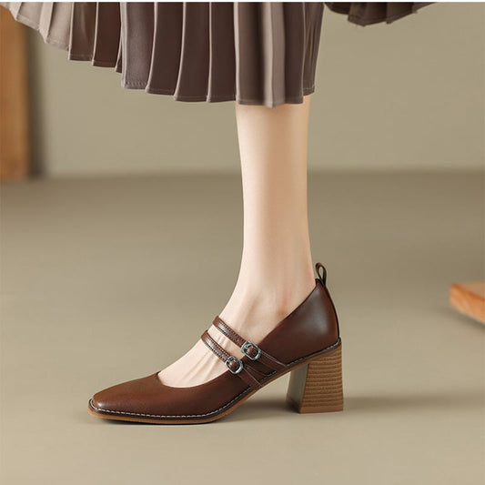 Mikesha Square Toe Block Heels Mary Jane Shoes