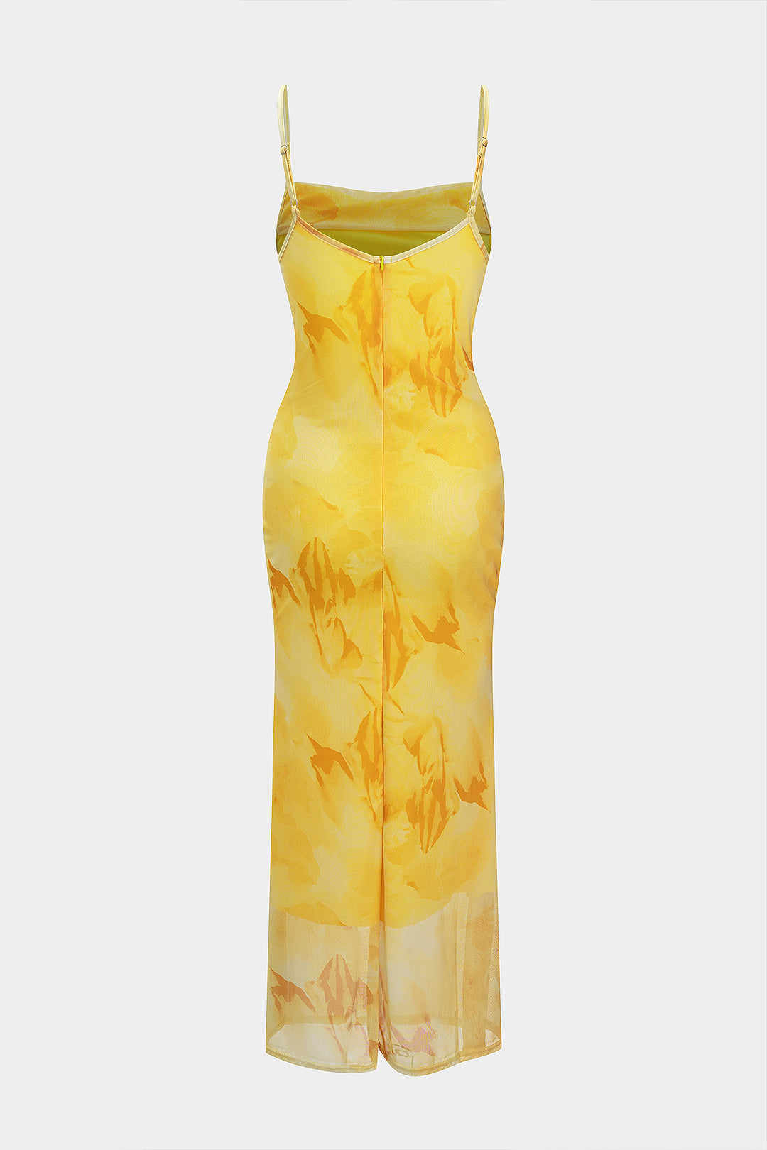 Tie Dye Floral Print Mesh Slip Sleeveless Maxi Dress