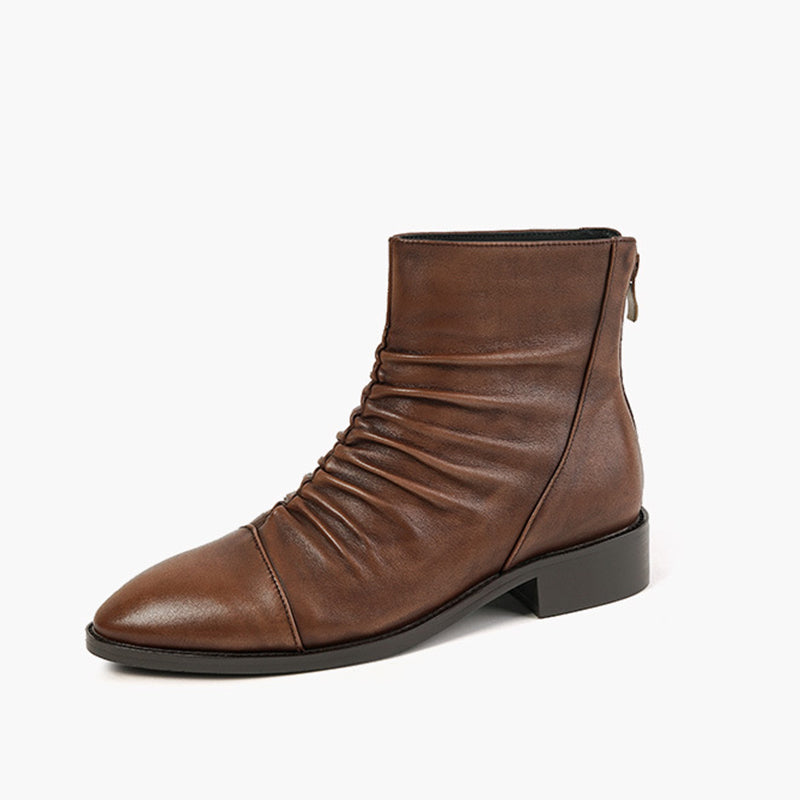 Classic Women's Leather Chelsea Boots Soft Fold Decorate and Back Zip in Black/Brown
