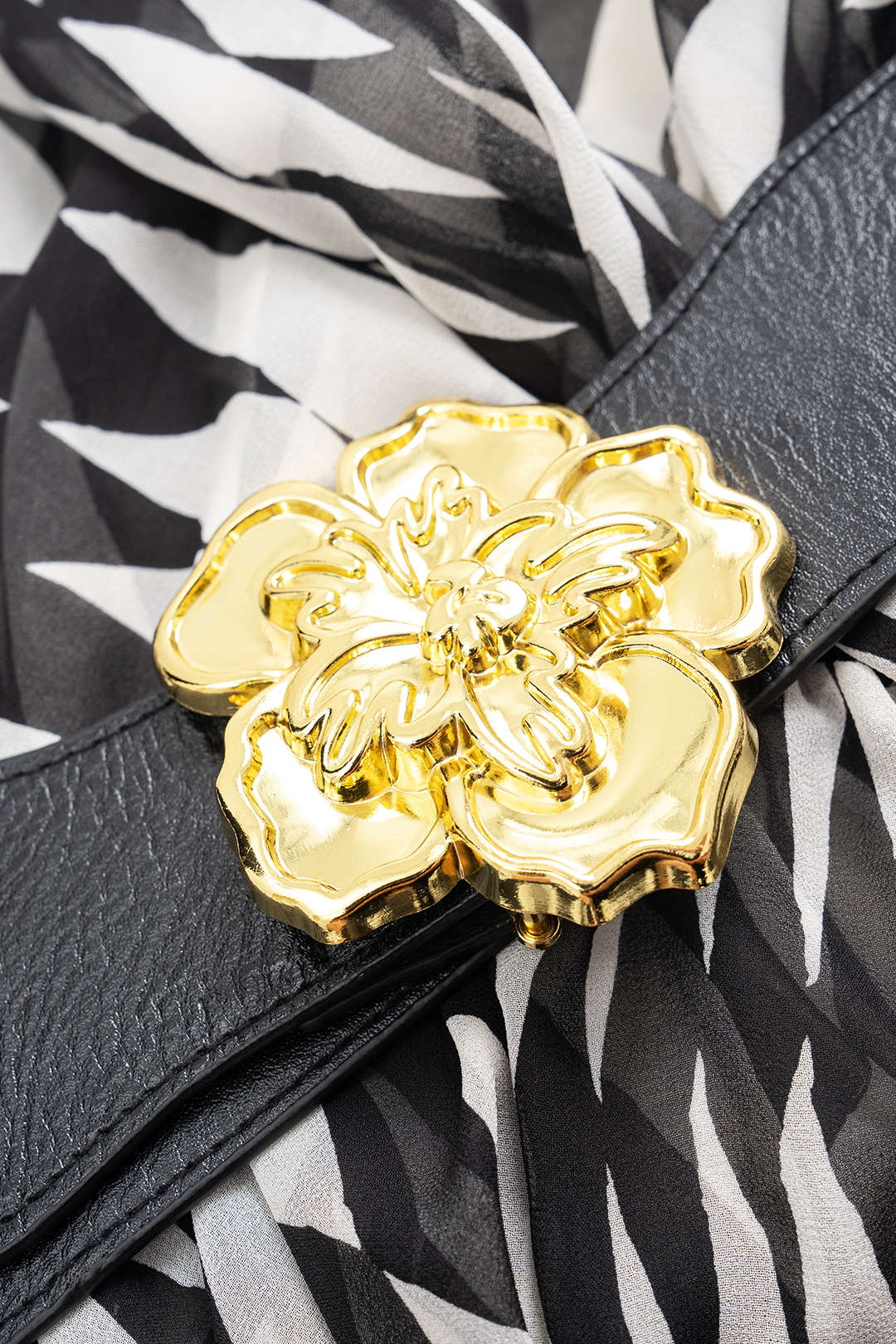 Zebra Stripe Print V-Neck Belted Short-Sleeve Shirt