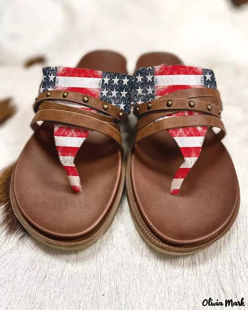 Flag Pattern Studded Sandals