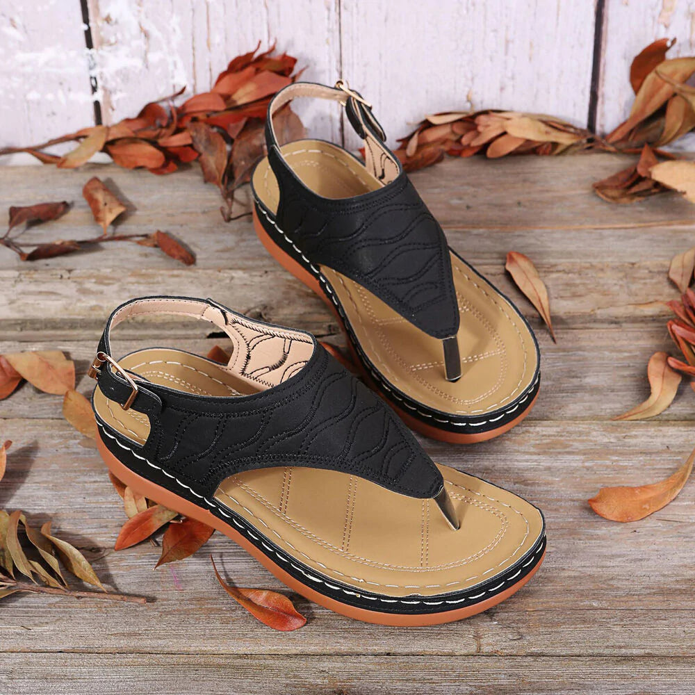 Low-Wedge Leather Orthopedic Arch Support Sandals Diabetic Walking Sandals
