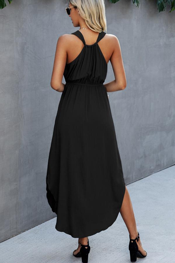 Solid Color V Neck Sleeveless Dress