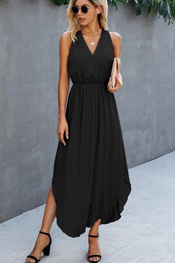 Solid Color V Neck Sleeveless Dress