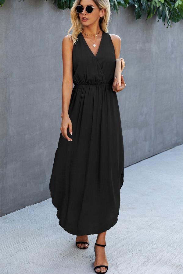 Solid Color V Neck Sleeveless Dress