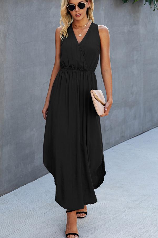 Solid Color V Neck Sleeveless Dress