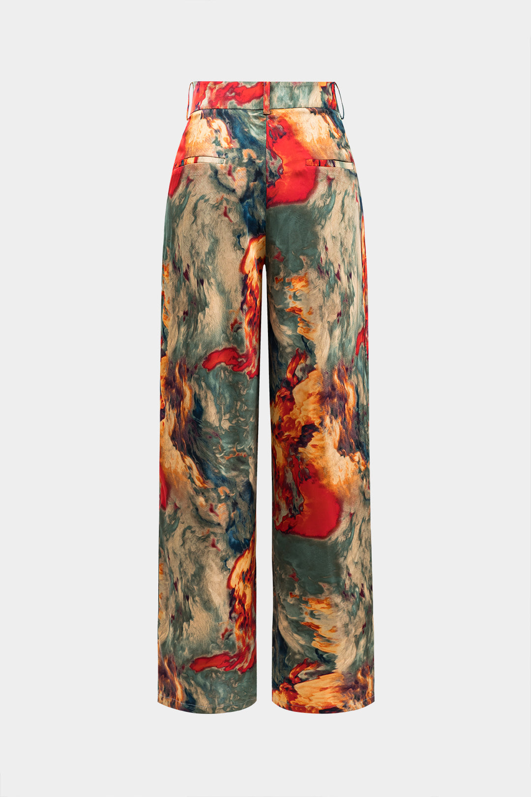 Watercolor Print Satin Fake Pocket Trousers