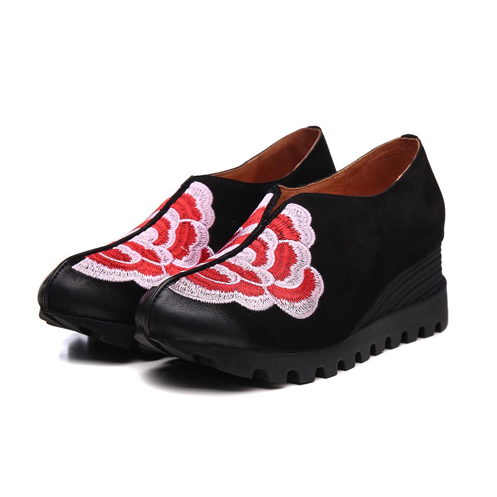 Retro Embroidery Nubuck Leather Platform Shoes For Women Chunky Shoes Designer Shoes