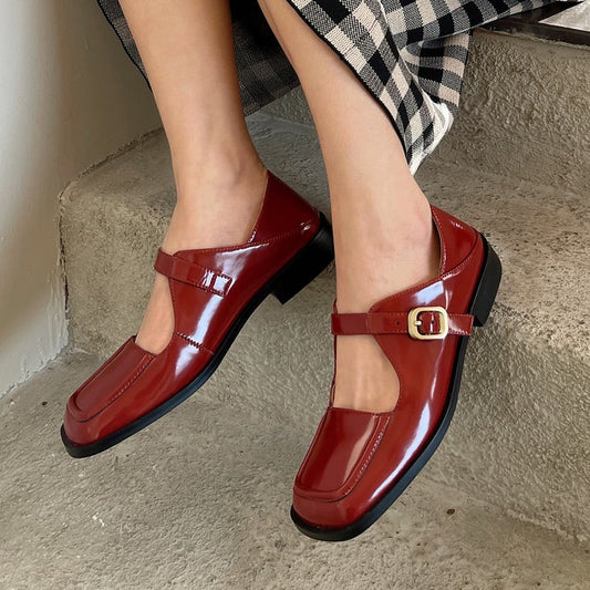 Gunda Square Toe Block Heels Mary Jane Shoes