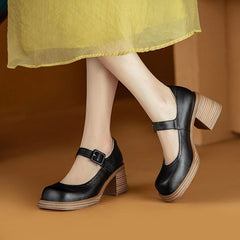 Ama Square Toe Block Heels Mary Jane Shoes