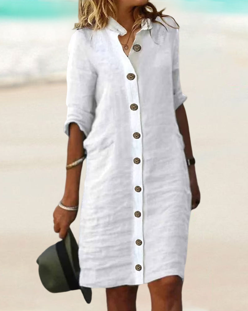 Solid color button dress