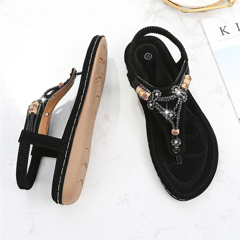 Bohemia Women Ladies Fashion Crystal Bead Flat Sandals