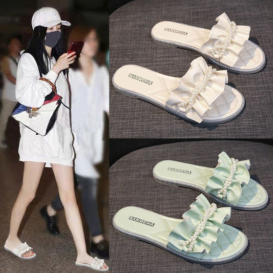 Women's Pearl Rhinestone Summer Outdoor Fashion Flat Sandals