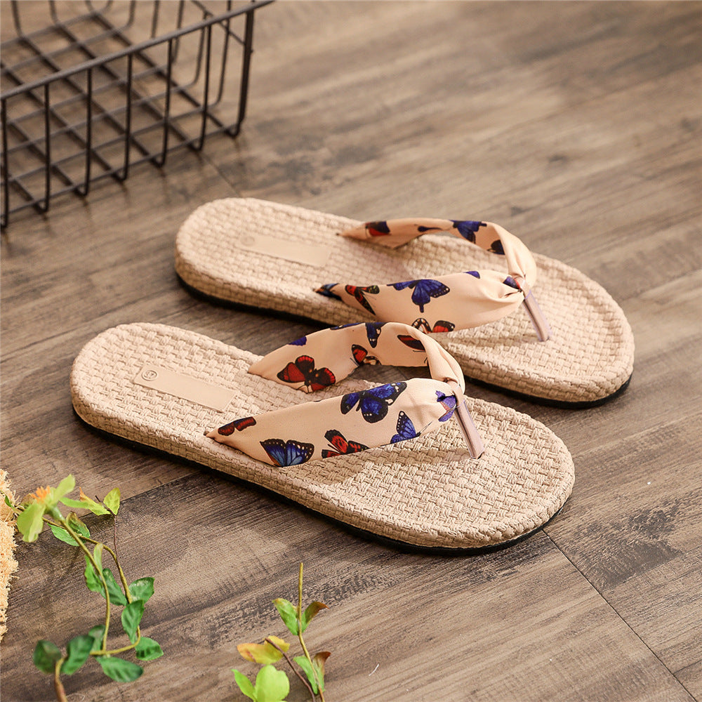 Women's Flip-flops Summer Wear Fashionable Imitation Linen Sandals