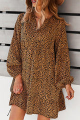 V Neck Leopard Print Loose Mini Dress