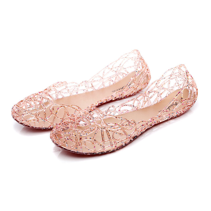 Women's Summer Flat Hollow Hole Crystal Plastic Sandals