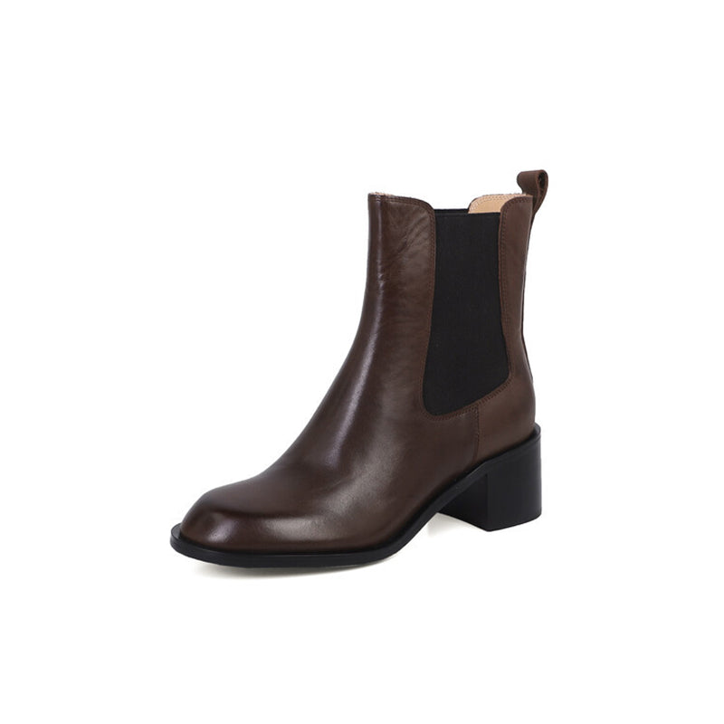 60mm Block Heel British Style Leather Chelsea Boots Handmade in Black/Brown/Coffee