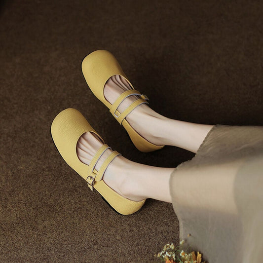 Estefania Square Toe Block Heels Mary Jane Shoes