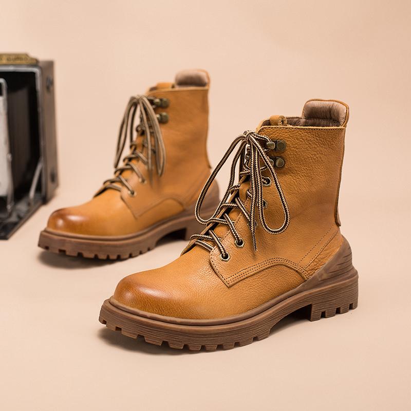 Leather Boots Designer Retro Chunky Riding Boots Handmade Black/Yellow