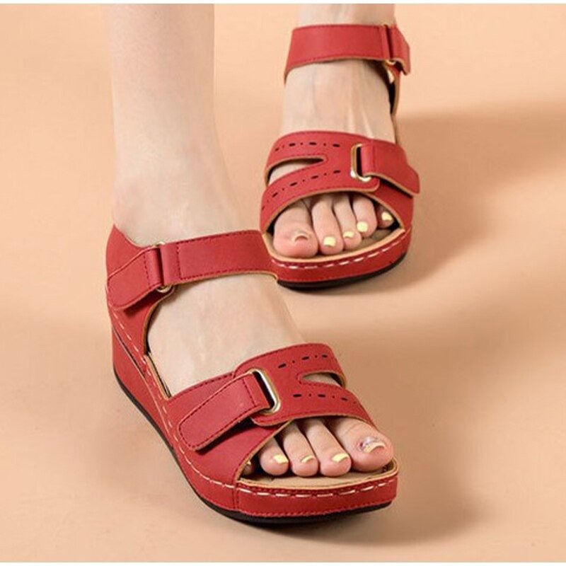 Orthopedic Wedge Velcro Leather Sandals