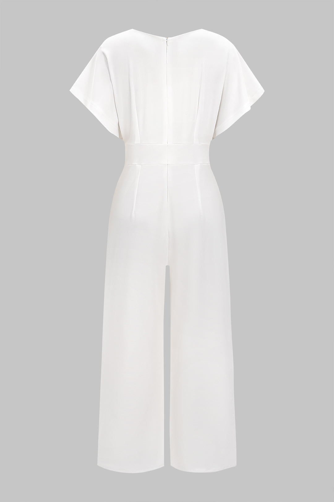 V-Neck Ruched Short Sleeve Wide Leg Jumpsuit