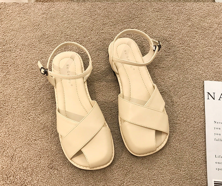 Women's Toe Summer Buckle Low Flat Box Sandals