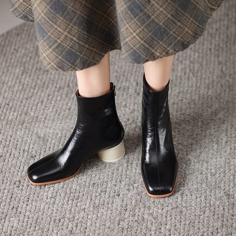 Classic Elegant Glove-Like Ankle Boots Mid Heel Slimming Boots Back Zipper Boots