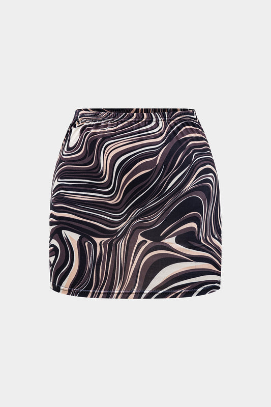Stripe Print Ruched Mini Skirt
